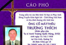 CÁO PHÓ: Ông cố Mátthêu Trương Thích (Thân phụ của Thầy Anrê Trương Quốc Hùng, SVD)