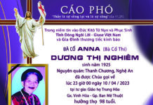 CÁO PHÓ: Bà Cố Anna Dương Thị Nghiêm (Thân mẫu Lm. Phêrô Nguyễn Thanh Nhiệm, SVD-VIE)
