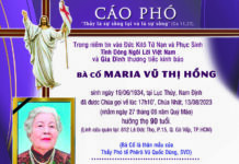 AI TÍN: Bà Cố Maria Vũ Thị Hồng (Thân mẫu Thầy Phó tế Phêrô Vũ Quốc Dũng, SVD)