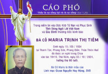 CÁO PHÓ: Bà cố Maria Trịnh Thị Tiêm (Thân mẫu của Lm. Giuse Nguyễn Huy Hùng, SVD)