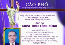 CÁO PHÓ: Ông Cố Giuse Đinh Công Chính (thân phụ Lm. Anphongso Đinh Công Sáng, SVD)