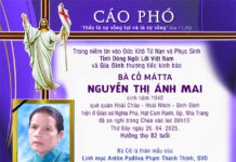 CÁO PHÓ: Bà Cố Mátta Nguyễn Thị Ánh Mai (thân mẫu Lm. Antôn P. Phạm Thanh Thịnh, SVD)