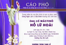 CÁO PHÓ: Ông Cố Martinô Hồ Lữ Hoài (Thân phụ của Lm. Giacôbê Hồ Ngô Lữ Viên, SVD-Ma Cao)