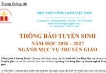 HVCGVN TUYỂN SINH NGÀNH MỤC VỤ TRUYỀN GIÁO NĂM HỌC 2026 – 2027