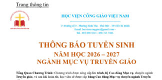 HVCGVN TUYỂN SINH NGÀNH MỤC VỤ TRUYỀN GIÁO NĂM HỌC 2026 – 2027