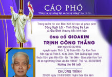 CÁO PHÓ: Ông Cố Gioakim Trịnh Công Thắng (thân phụ Lm. Gioakim Trịnh Sơn Thạch, SVD-Ba Lan)