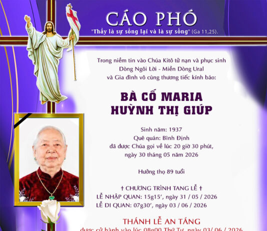 AI TÍN: Bà cố Maria Huỳnh Thị Giúp (thân mẫu của Lm. Phêrô Nguyễn Thành Nguyên, SVD – Nga)